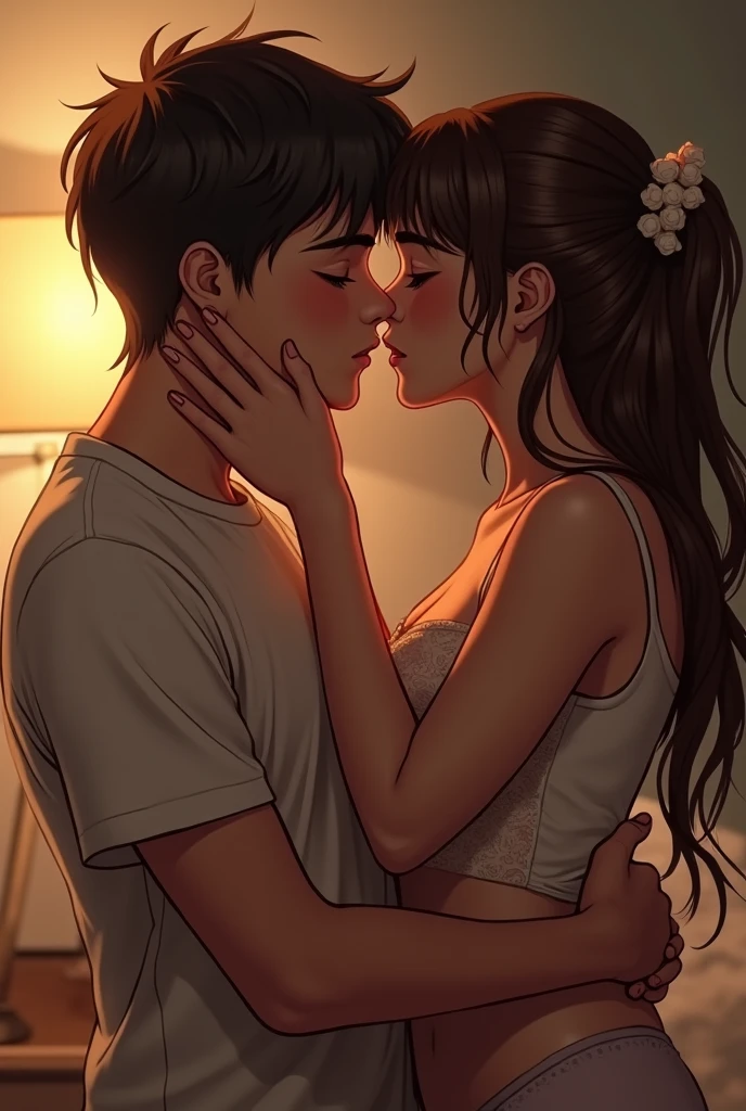 A teenager giving his first French kiss