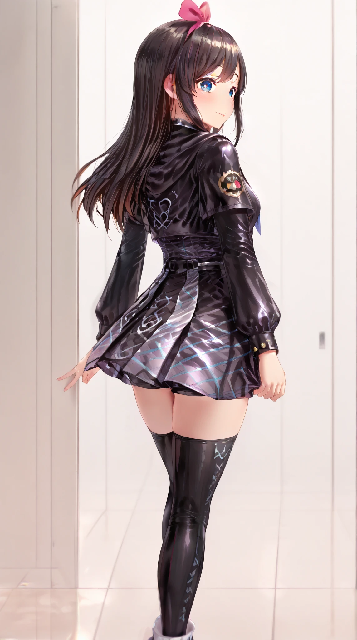 ((masterpiece)),(((Highest quality))),((Character design sheet)),Thin thighs,Long legs,wearing black fishnet tights:1.5,The best smile:1.5,Full Body Shot:1.5,masterpiece, Highest quality, One Girl, Elaina_(May_no_gossip), Silver Hair, Purple eyes, Long Hair,