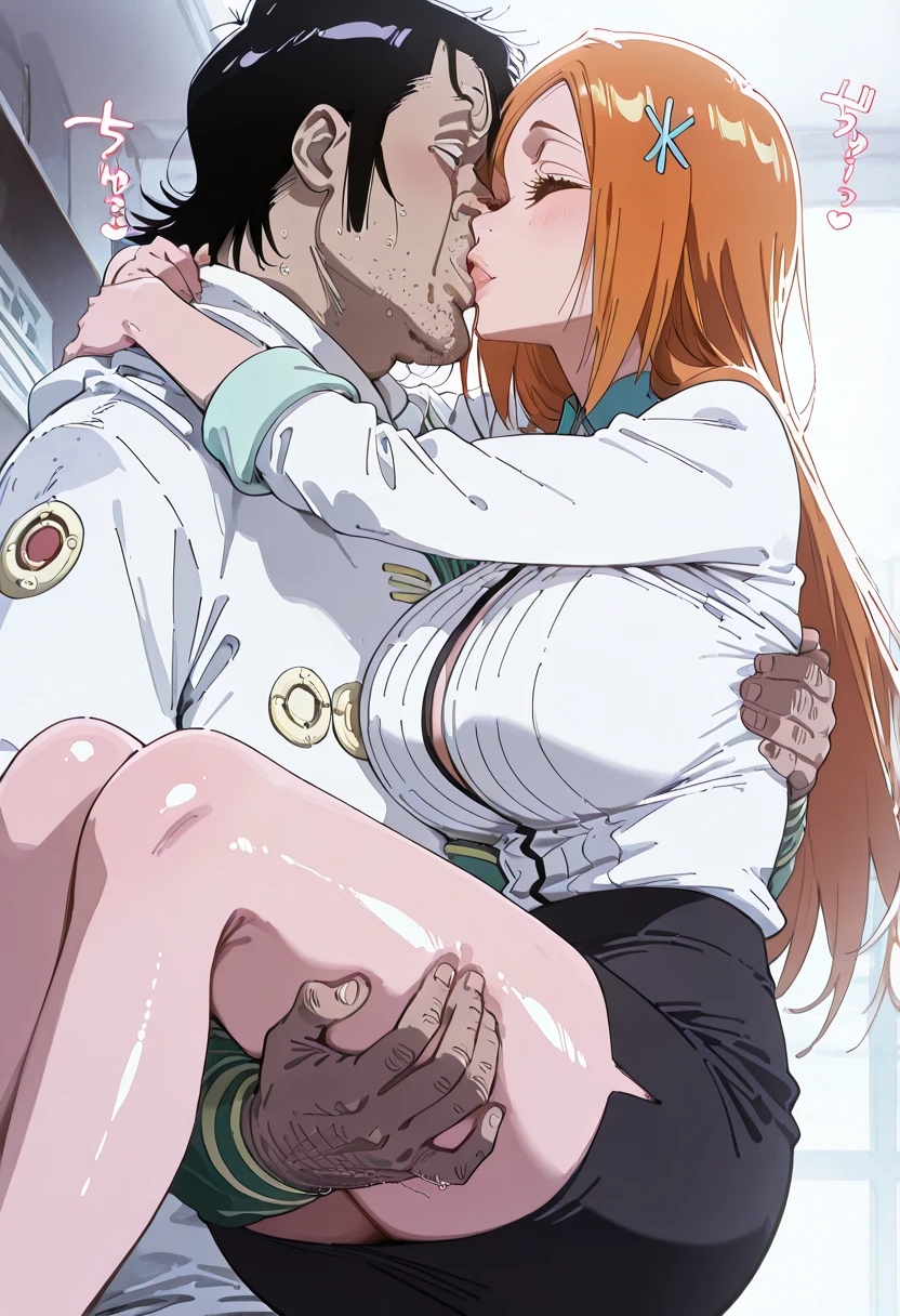 score_9, score_8_up, score_7_up, score_6_up, score_5_up, score_4_up, (source_anime), 2girls, bleach, (rukia, short hair, small breasts, {sucking breasts}), (Orihime Inoue, long hair, massive breasts, Inverted nipples,), yuri, age difference, size difference, breast sucking, far, full body, breast milk, soul Society