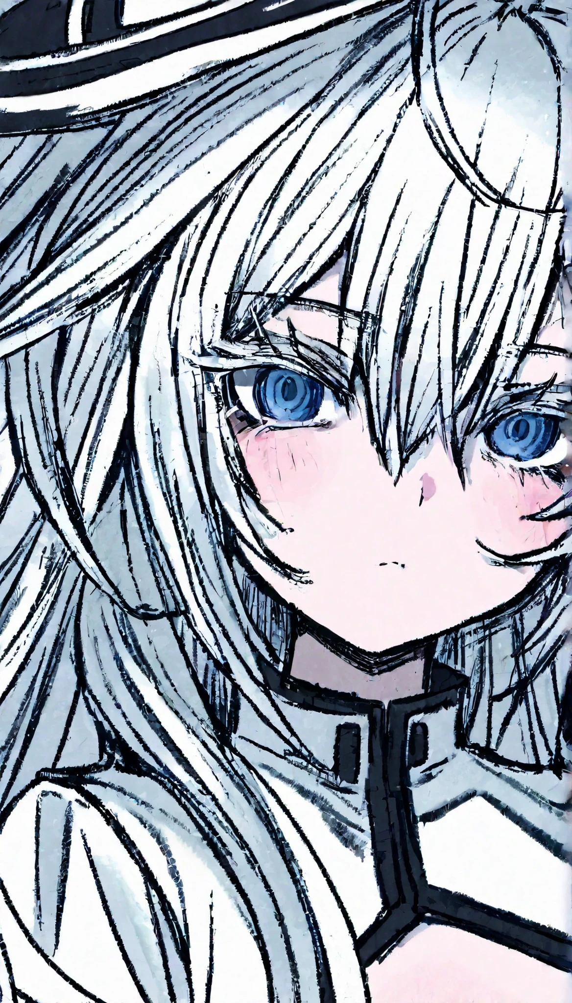 Girl, female character, white hair, blue eyes, cool freshness, simple costume, big round freshness, long white eyelashes, many hair details