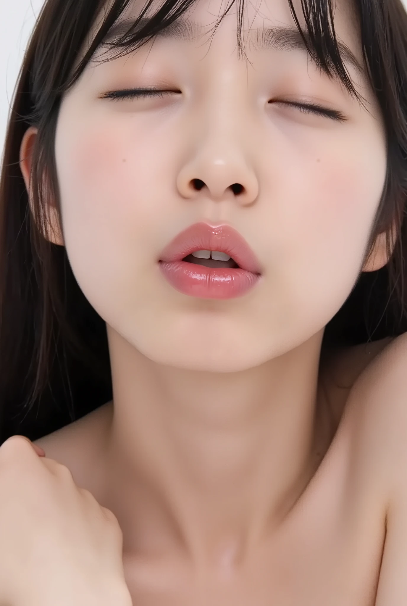 NSFW、Highest quality、(One girl),(30-year-old woman:1.2)、Big Breasts、(Place your penis on your tongue)、((Blowjob:1.2))、Sticking out tongue、Tears dripping from the tongue、Man's lower body、(Zoom face:1.5)、Beautiful Eyes、Beautiful Face、Delicate eyes、Show your chest、((Looking up))、Sweat、Simple one-room apartment、on a simple bed、、Black enamel leotard、(ejaculation:1.2)、