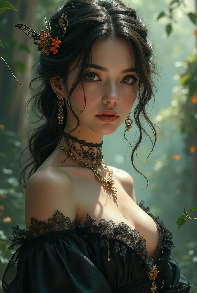 A haunting figure with pale white skin and long black hair, wearing a colorful kimono adorned with floral patterns | eerie, unsettling atmosphere | high fashion editorial photography | piercing blue eyes with red makeup