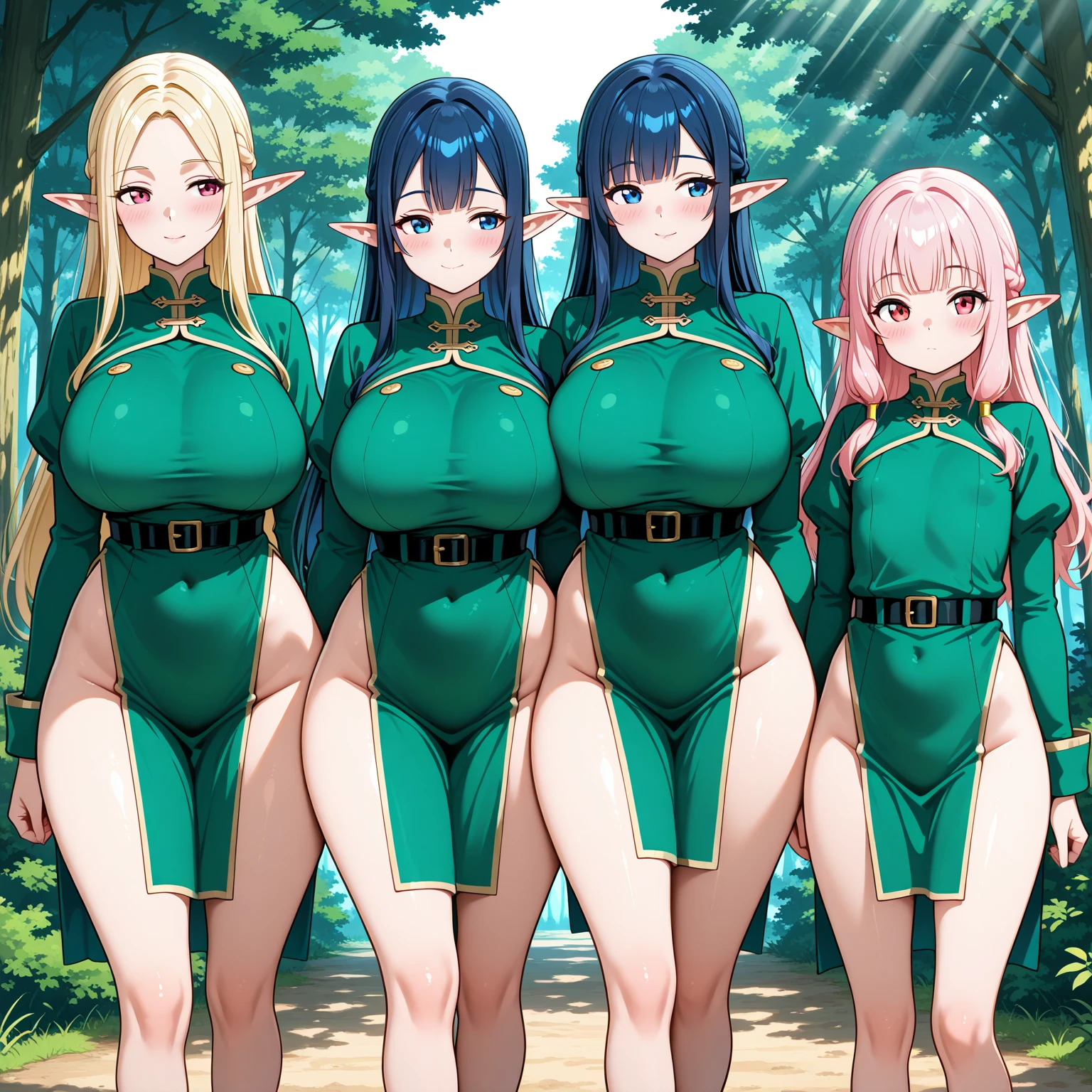 (Masterpiece, best quality), (looking at the viewer), 1 girl, wifu, NSFW, ((muscle girl) abdomen, legs, arms, thighs, all strong and tornadoes), huge breasts, laughs512, dark shadow makeup, dark lips, (white bodycon dress), (aroused_face:1.4), Medieval arena, battle arena, wielding a sword with her hand, shame, big chest, panties, light, (long yellow hair: 1.4), bra,, standing on the side, elf ears