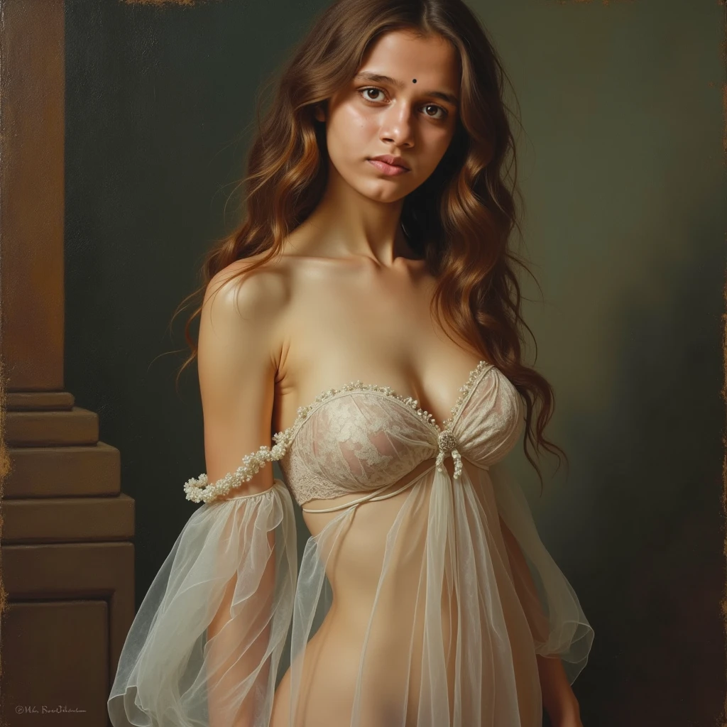 pale skin muscular brunette 13 year old girl huge breasts in the style of William-Adolphe Bouguereau