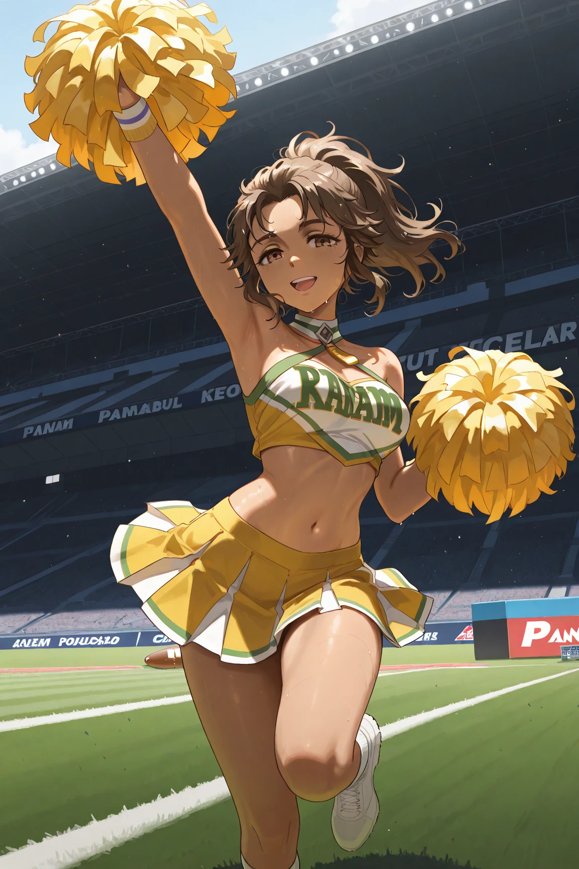 Panam Palmer,cheerleader  outfit,in a football stadium,modelshoot