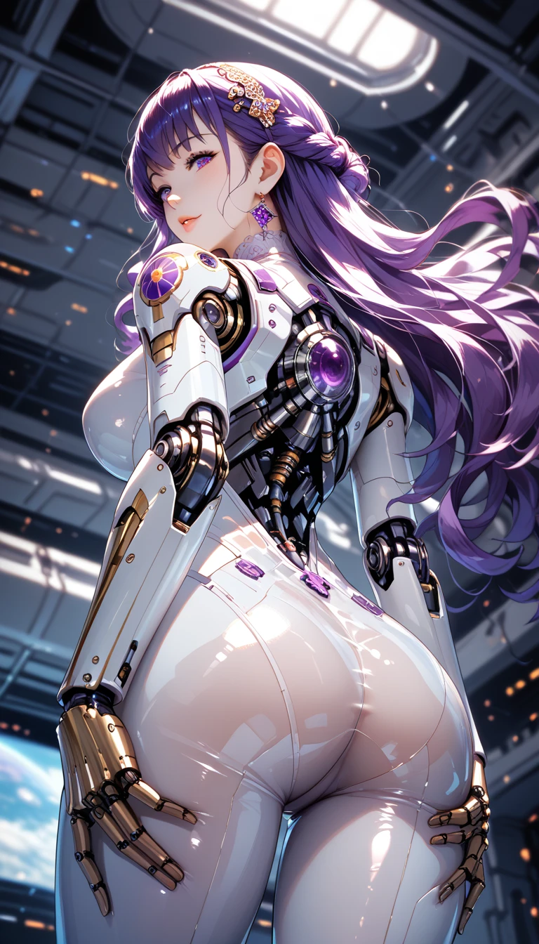 highest quality, 8k, High resolutionアート, High resolution, Super detailed, Very detailed, Cyberspace、(A girl inside a transparent artificial womb、Floating in amniotic fluid、Natural standing posture)、(Numerous digital wires connect the girl from the uterus、Glowing Wiring、Wiring is as follows:々It emits a variety of colors.)、(Open your eyes slightly、How I woke up)、(Purple white gradient twin long braided hair:1.2),Cyber Costume, Sci-Fi Costumes, Shine, 、