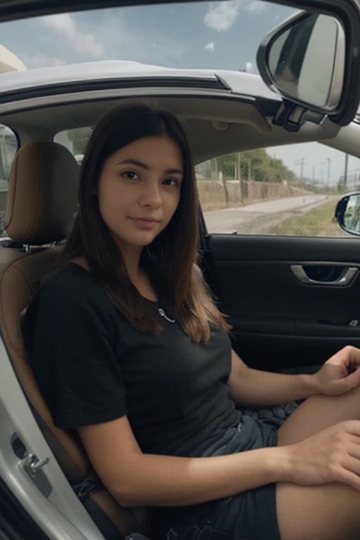 Hay una mujer sentada en un coche con un volante, 30 year old woman, 3 0 year old woman, 30 year old Cuban woman., 30 year old french woman, sin maquillaje, alani guillen, 32 years old, sentada en su auto, 36 years old, 28 years old