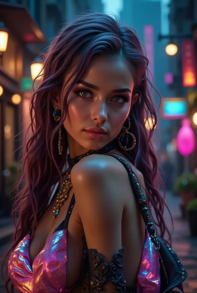 (best quality, photo-realistic:1.37), vive colors, portraits,1girl,light purple hair,wearing elegant lingerie soft lighting, bokeh, flowing motion, dreamy atmosphere, modern train interior, window reflections, stylish pose, elegant posture, relaxed expression, subtle smile, peaceful ambiance, urban setting, night scene, neon lights, fashionable accessories, comfortable seating, gentle curves, smooth texture, luxurious materials, glossy finish, vibrant hues, alluring beauty, confident aura, contemporary artwork, graceful presence, captivating charm.