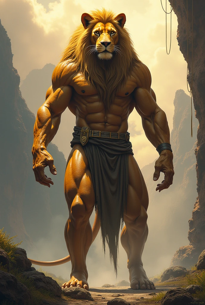 Human body with 4 faces: Lion, boi, eagle and human