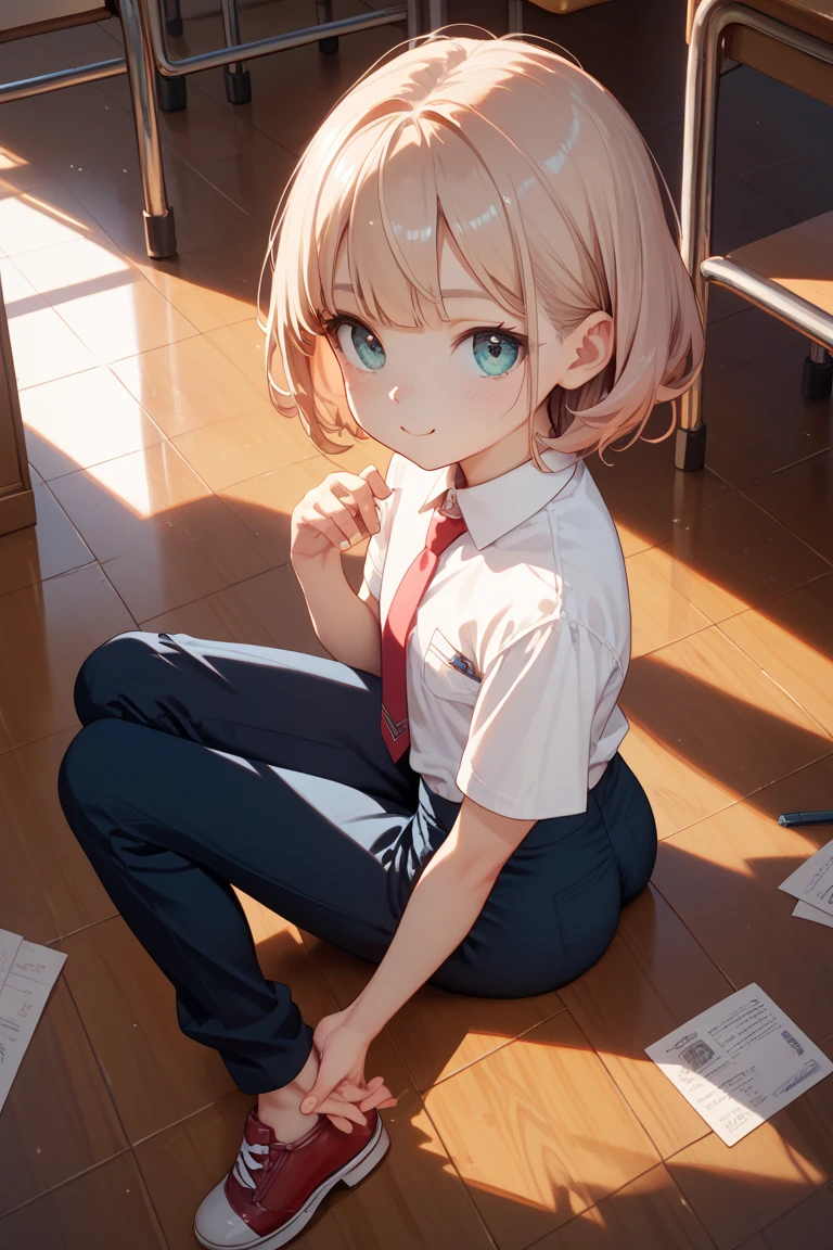 Hana Midorikawa、Himiko Toga、School uniform、blonde hair、Show your teeth and grin、white panties、Squatting、Open knees、Put hand on cheek