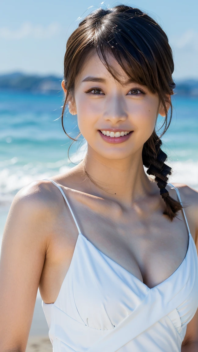 NSFW:1.5,((highest quality、8K resolution、master masterpiece、portrait:1.3)), Photoreal, 35mm film, 1 Japanese female, Upper body、on the street during the day, wrinkles around the eyes、plump body、cleavage、smile,((swim suits:1.3)) , (outdoor:city street 1.3), jumbled background,look at the audience,Tokyo cityscape:1.3