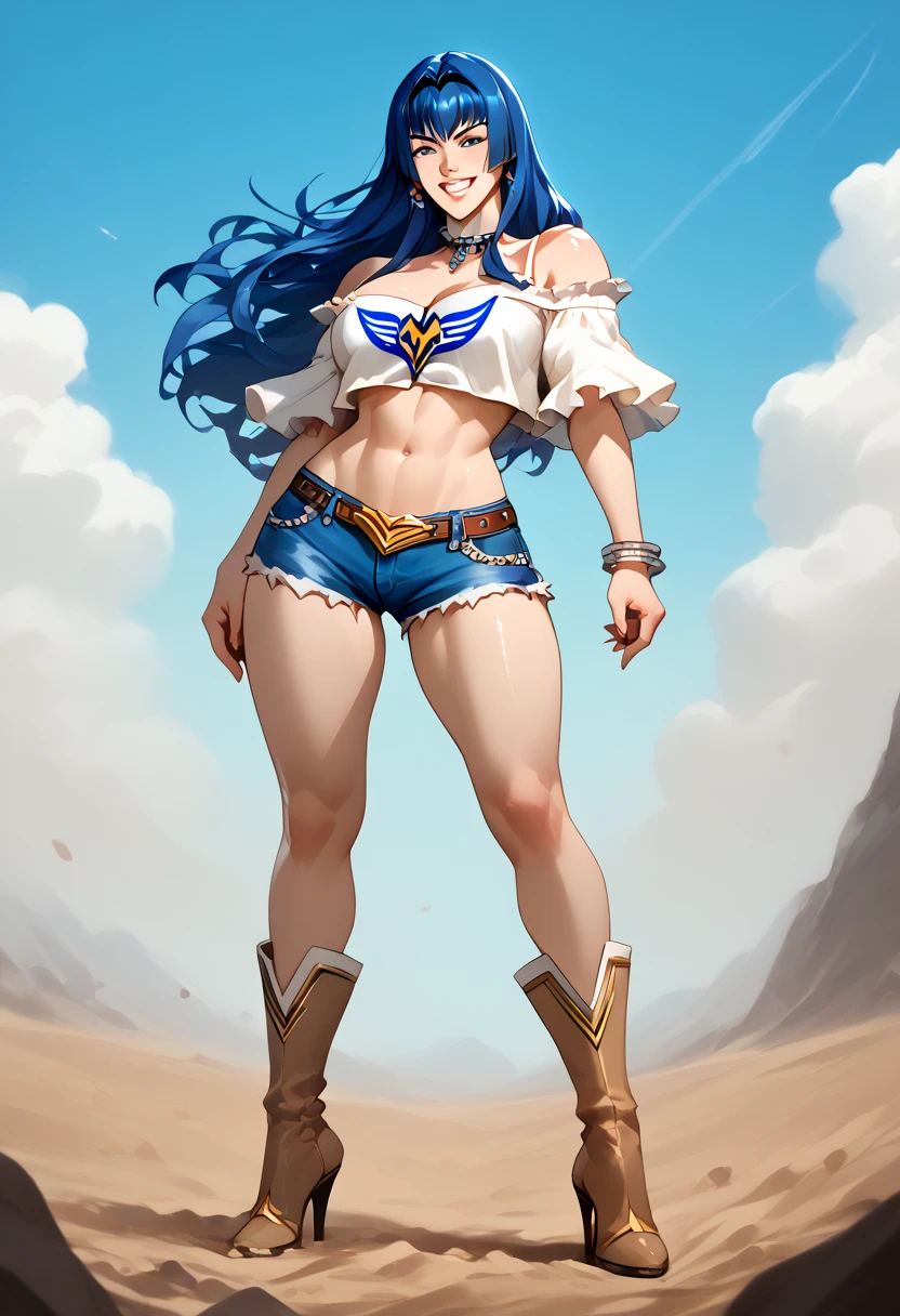 Dos muslos largos, ojos amarillos, pelo rubio, cabello corto, pechos grandes, mangas separadas, fondo muy blanco, Tiara real, capa larga, Bikini tigre amarillo, Tacones altos, manos en la cintura. Tatuaje rojo en el ombligo., MILF de cuerpo completo BIMBO, cara de sonrisa lujuriosa y sonriente (rubor rojo), hombros de metal, brazales dorados sin mangas, gargantilla negra