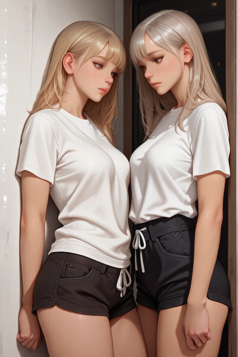 ((Masterpiece, best quality)), smirk, smug, edgQuality, off shoulder, edgpshorts, a young woman (anita ekberg:julie benz:0.5), 20yo, wearing a pair of shorts with studded shorts , wearing edgpshorts, gradient blonde hair color, choker, red eyes,
