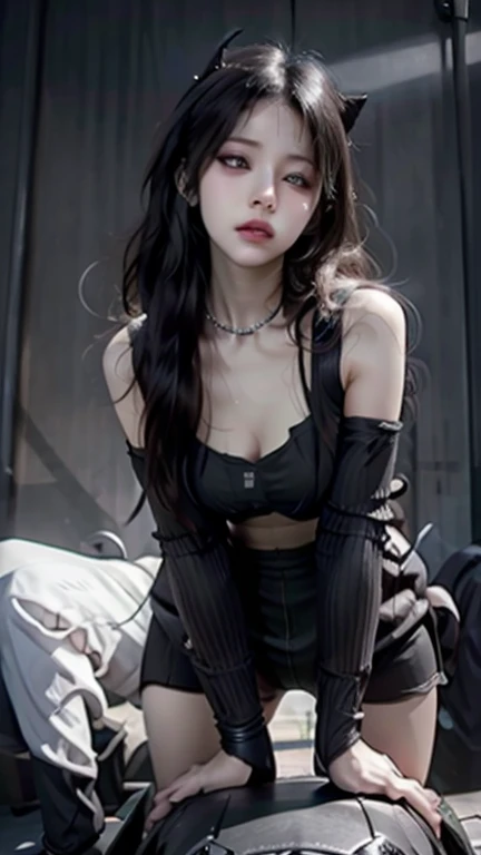 (((nfsw : 1.5))), (((pornography))), (realistic), (intricate details:1.2), (masterpiece、:1.3), (top quality:1.4), (Ultra A high resolution:1.2), Ultra A high resolution, 8K resolution, very detailed expression, studio soft light, (high quality), complete anatomy, natural anatomy, Detailed features, detailed facial expression, full body photo, 1 woman being raped by a man, 27 years old, korean, (beautiful : 1.4), (shoulder length bob cut hair), earring, light makeup, confused expression, office uniform, identity card necklace, long legs, (wearing shiny realistic pantyhose), (high heel : 1.4), business clothes, business attire, slim suit blouse, Formal skirt, be bound up, tied wrist on back, be tie up on office chair, The top was taken off to the shoulders and the breasts were exposed., glowing skin, (((orgasm : 1.4))), (((moaning : 1.2))), (with a bad man),(She being caught and sexually harassed by a man in company: 1.5), be forcibly raped by a man, She can not resist, His dick is being inserted into her mouth, deep throat, lift her skirt, legs spread apart, Thighs and calves tied with tape, A masturbation device is inserted into her genitals., Lightless, night, Lights off, quiet office, office desk, office chair, sunless, night, (detailed background:1.2),