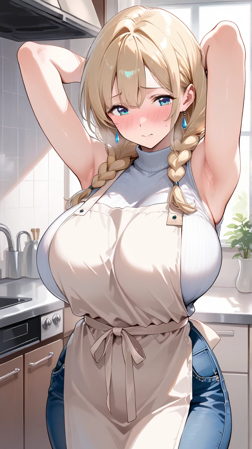 nsfw,,1 person,Sweat,White Breath,solo,Pokémon,Lillie,Groin bulge,(Valley visible),Leaning forward,room,(((Big Breasts))),Tank top,