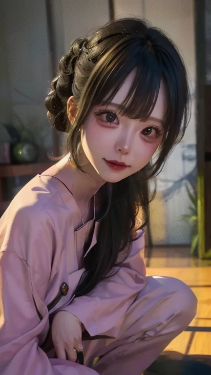 ((Best Quality)), ((Masterpiece)), (Detail: 1.4), 3D, Beautiful Cyberpunk Female Image, HDR (High Dynamic Range), Ray Tracing, NVIDIA RTX, Super Resolution, Unreal 5, Subsurface Scattering, PBR Texture, Post-Processing, Anisotropic Filtering, Depth of Field, Maximum Sharpness and Sharpness, Multi-layer Texture, Albedo and Highlight Mapping, Surface Coloring, Mitsu-Accurate Simulation of Material Interactions, Perfect Proportions, Octane Rendering, Two-color Light, Large Aperture, Low ISO, white balance, regular three-point, 8K RAW, beautiful bright pupils, flowing robe, fine pupils, delicate face and eyes, long eyelashes, blush, fluffy hair, pink lips, seductive