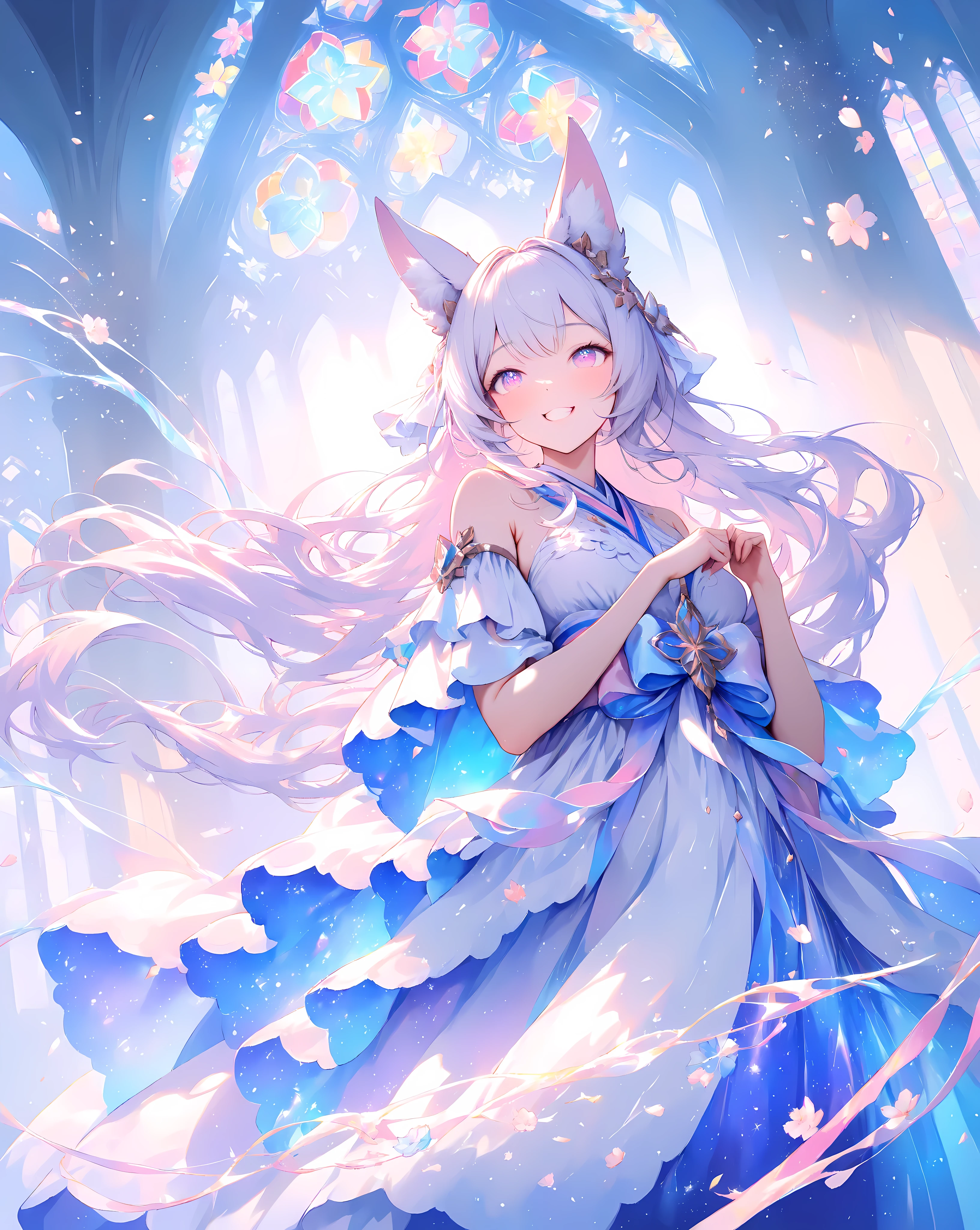 1 girl, Transparent water, Blue Butterfly, Pure white gauze skirt, shiny