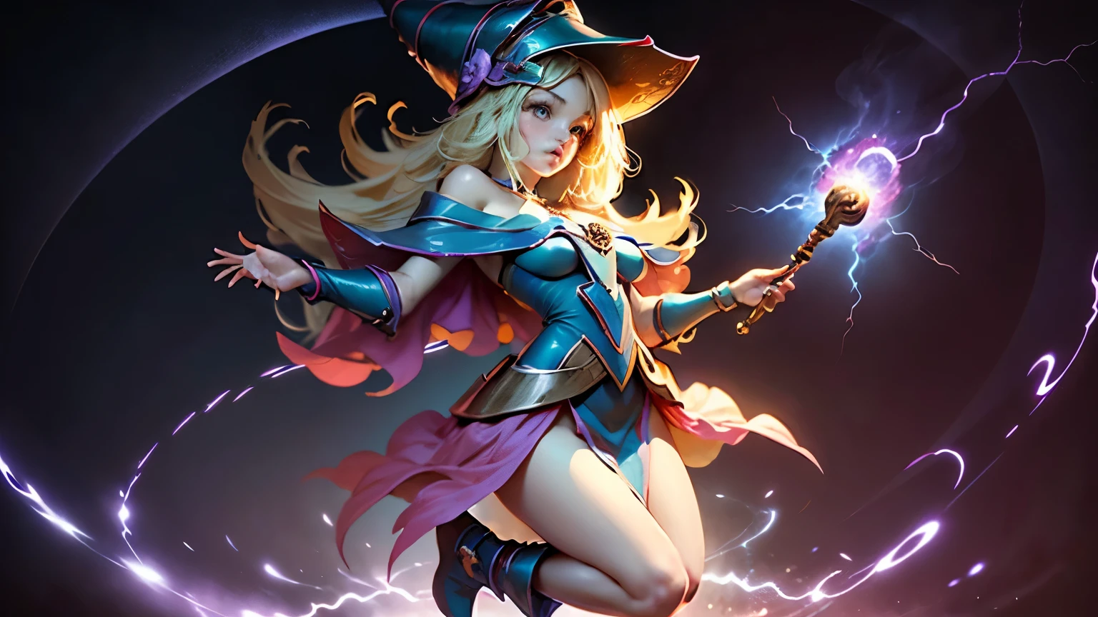Un mago negro flotando tiernamente, magical aura, Fantastic background, Runas brillantes, (( una carta de Yu-Gi-Oh debajo)), giving the impression that she has been summoned,epic composition, (Intrincado alto detalle), (complex design, Ultra-detalles :1.2), Art Station, (obra maestra, la mejor calidra HD, 32K ,octanaje renderizado, bioluminiscente,8K concept art resolution, realismo,por Mappa studios,obra maestra,la mejor calidad,Arte oficial,illustration,clear line,(Fresco_Color),Perfectcomposition,Absurdo, fantasy,( debajo hay un mapa de Yu-Gi-Oh), Diagramas