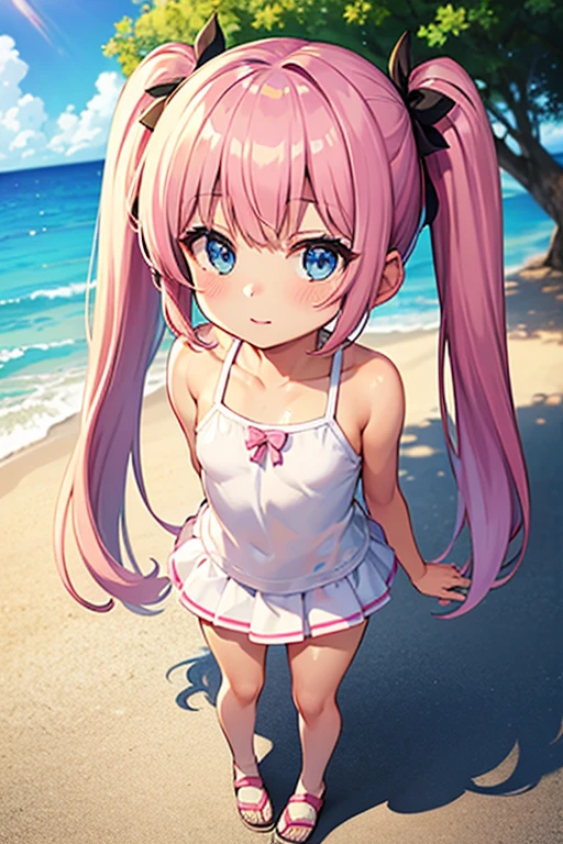 (Highly detailed CG Unity 8k wallpaper), (Best Quality), (Super Detail), (Best Illustration), (Best Shadow), POV, Realistic lighting and shading, Natural light, Lens flare effect,BREAK, 1 beautiful girl, Solo,(Cute:1.5),(Chibi:0.8), (kawaii:1.5),(Lori:0.5),((girl, Cute, Graceful, Loli face)) ,(medium breasts),(Orange Eyes:1.2),(A pink-haired,short twintails,tareme:1.2), gleaming skin,Stuffed rabbit,BREAK,Black Bunny Years Hair Band,(Wet Casual Beachwear:1.2), (lightweight summer one-piece dress:1.2), (a straw fedora hat:1.0), (flipflops:1.0), (Earrings in the shape of a moon:1.1), (Lace headband:1.0), (Cute Accessories:1.3), (self-satisfied look,Throat and face:1.1), (Raise your right fist above your head, Both legs are spread:1.3), (Beach background:1.3), (Embracing watermelons:1.1),BREAK,Dynamic angles,

 BREAK,🌇,🦀,‼️