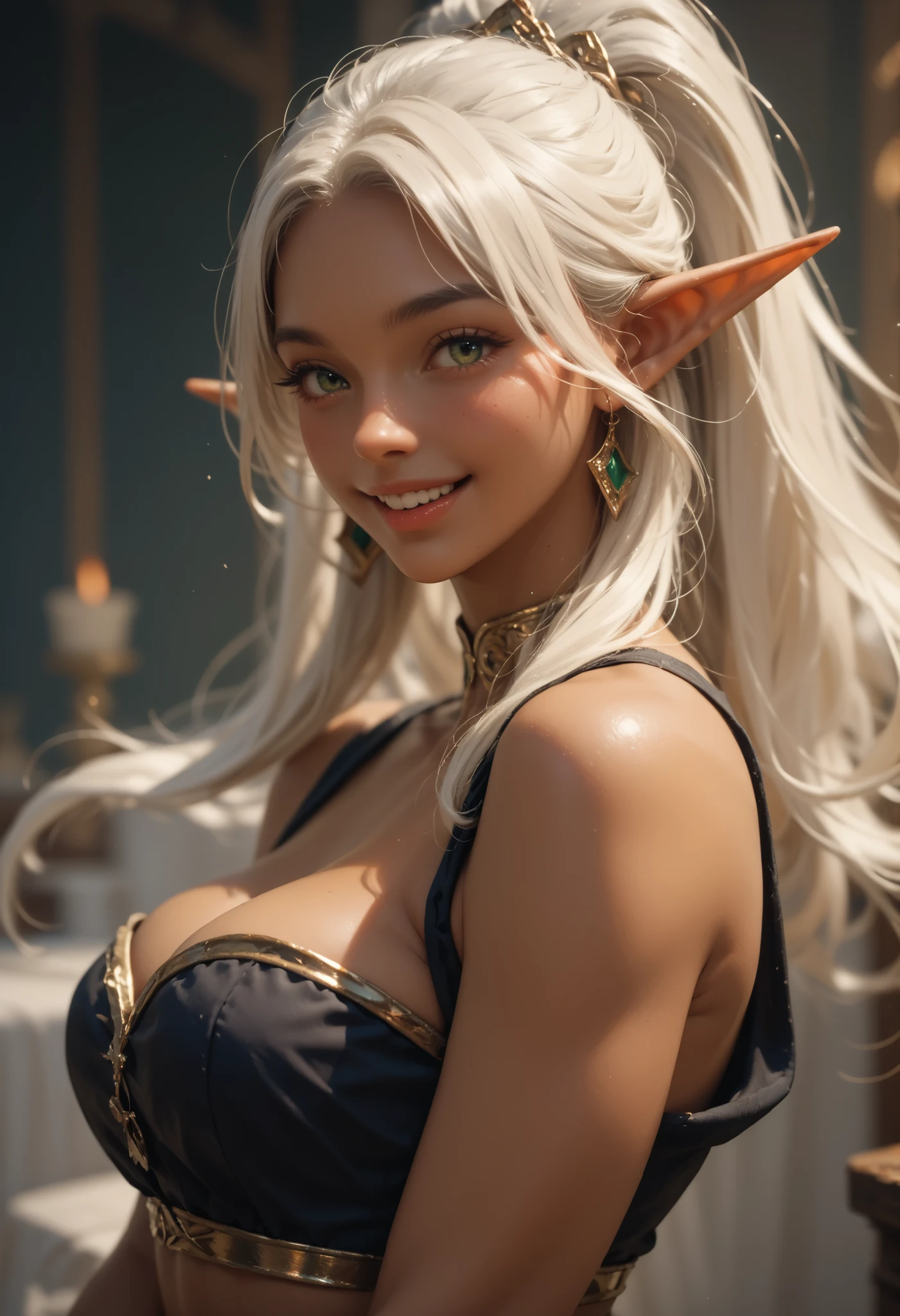 A sacred and enchanting dark elf, Fearless smile