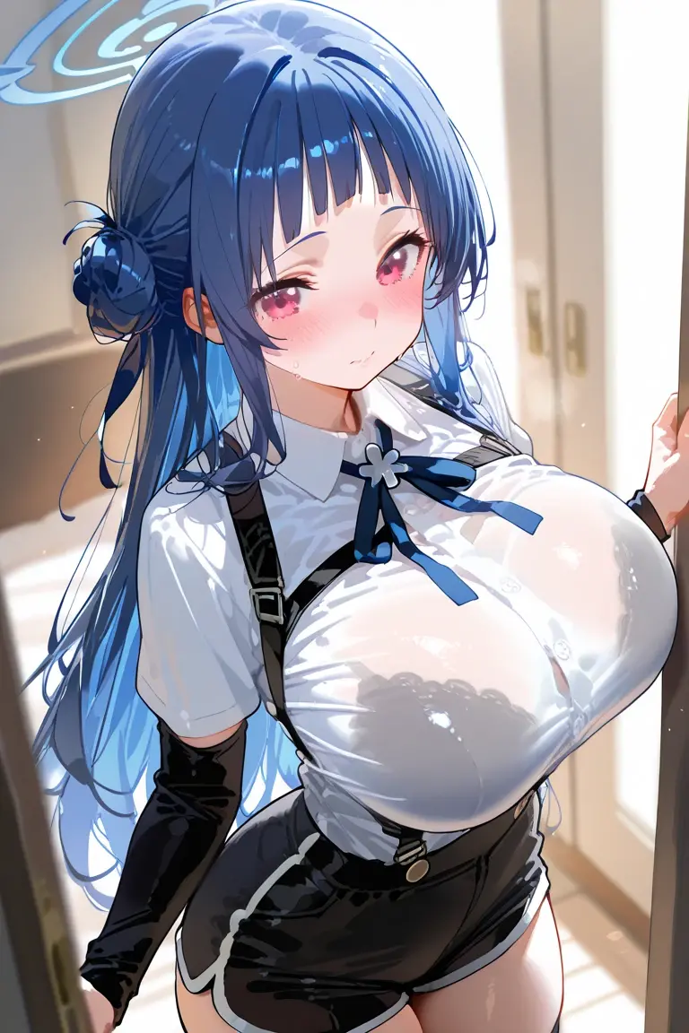 1 girl, Aqua Konosuba, maid costume, Black Stockings, black gloves, Black corset, white panties,The blouse is unbuttoned,big breasts, huge ass, Bedroom