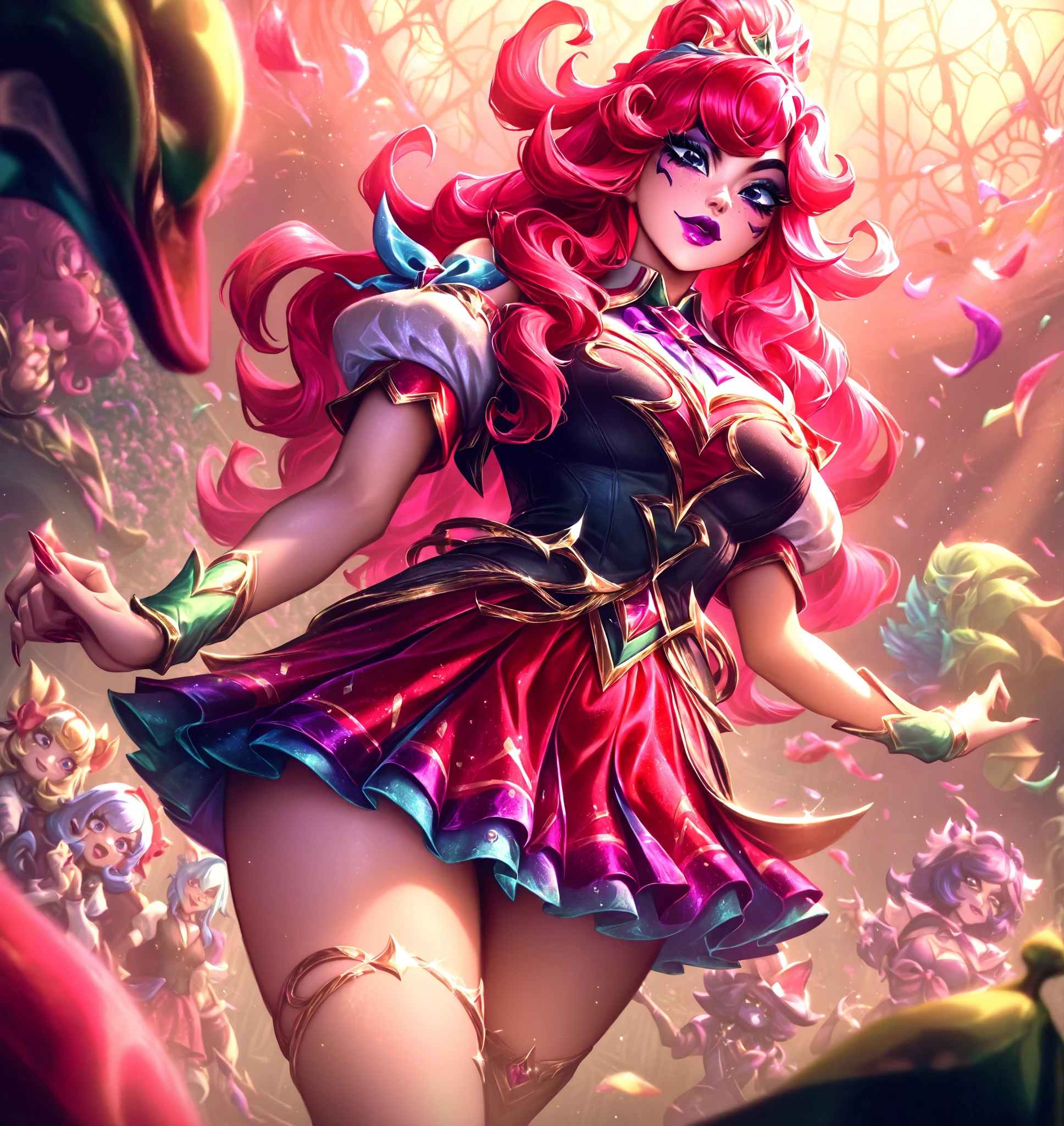 a beautiful mare,anthropomorphic,anime style,wide hips,curvy,sexy pose,cheerful expression,enchanted kingdom,best quality,4k,8k,highres,masterpiece:1.2,ultra-detailed,HDR,UHD,studio lighting,ultra-fine painting,sharp focus,physically-based rendering,extreme detail description,professional,vivid colors,bokeh