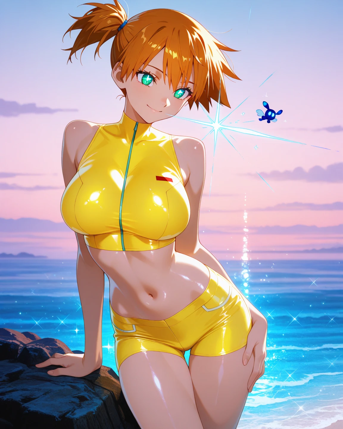 Random patterned swimsuit、Random Swimsuit、Swimsuits in random colors、Random pose、、Acme Face、Random pose、, Pale orange eyes、Big Breasts、short hair、Orange Hair、Sandy Beach、、、nsfw、Highest quality、1 girl、solo、Ocean、Sexy pose、Random pose、Blushing、wet、Embarrassed、I can see half of my 、、One Piece Swimwear、(Strap slip:1.3)、Swimsuits in random colors、Swimwear