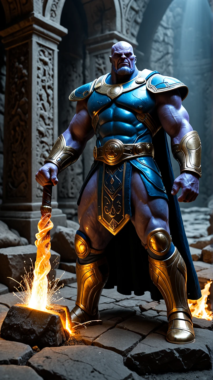 there is a man standing in front of a door with three gold statues, still from a music video, comicbook art, blue - ray screenshot, in the art style of quetzecoatl, supervillains, dbz, the sphinx, 2013, premiere, costume design, gray men, 27, by Nōami, singapore ( 2 0 1 8 ) --auto --s2