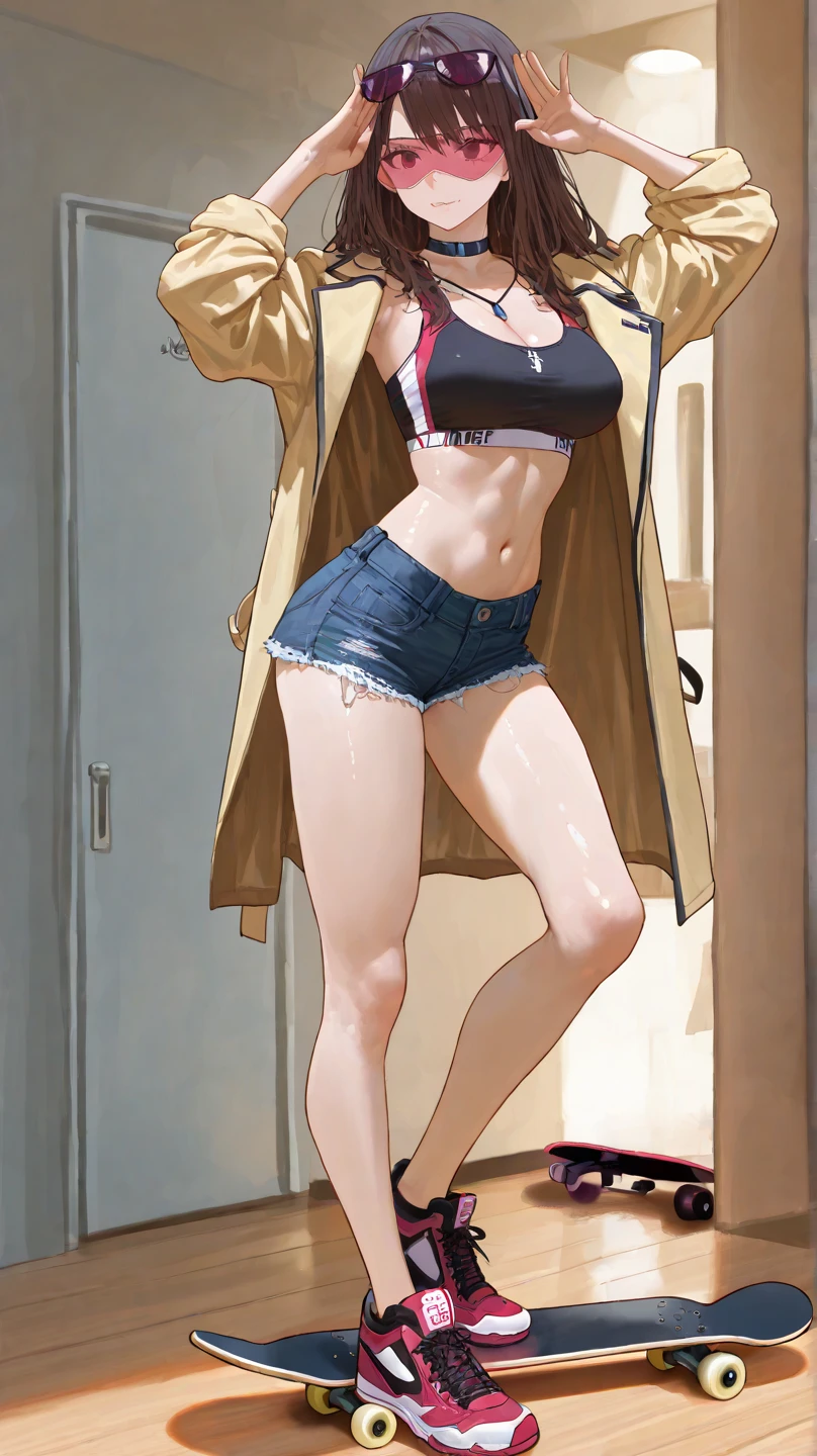 ((top quality, 8k, masterpiece: 1.3)), slender abs emphasized beauty: 1.3, highest quality, masterpiece, ultra high definition, (photorealism: 1.5), raw photo, one girl,, (black hair, bangs), shiny skin, dramatic lighting, full body, (beauty of slender abs, highlights: 1.3), sunny, super detail face, detail eyes, (((underboob, White Micro Bikini: 1.3)), (Smile, :d), ((Nipple Erection, Huge: 1.7), (Show Off Nipples: 1.4), Look Away, (Spread Your Legs: 1.5), Pubic Hair, Panties Sides: 1.3, (Pubic Hair: 1.7), Wet Pants: 1.4, Shopping Street: 1.5, High School Girl, Uniform, Micro Bikini