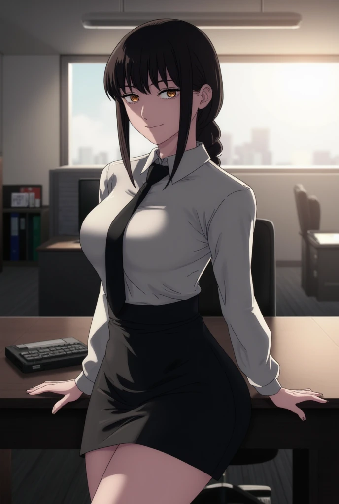 1 woman, (looking at the viewer, official art, extremely detailed CG unity 8k wallpaper, Colorful, (masterpiece:1.2),(best_quality:1.2), ultra high res,4K,ultra-detailed, photography, 8K, HDR, high res, Kodak Portra 400, film grain, blurry background, bokeh:1.2, lens flare, the Extremely well-perfect beautiful face, hyper-realistic, (the Extremely well-perfect cowboy shot:1.2), ((arm_behind_head:1.4)), ((sitting in a chair)), (spread legs:1.8), (acing forward:1.8), (show crotch:1.4), (blurry dark background:1.4), (blush:1.6), evil smile, (anime), (manga style:1.6), beautiful breast, (black business suit with black business suit pants:1.4), (black long hair:1.2),