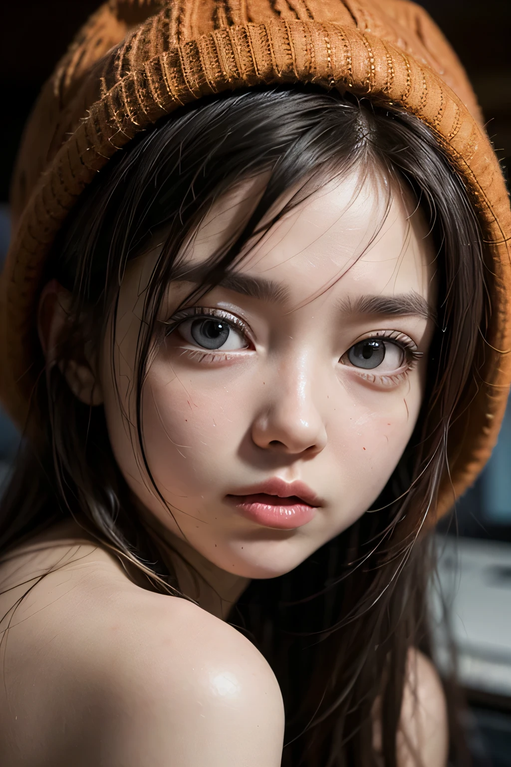 masterpiece,best quality,8k,realistic,solo,Portrait,1 girl,Look at the camera,wear a hat,