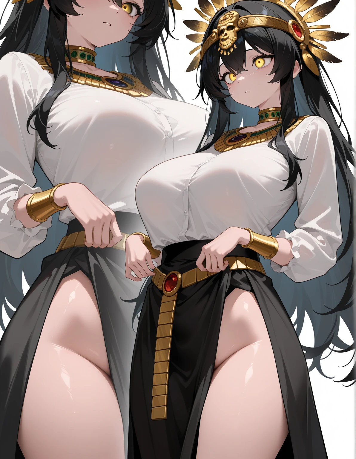 Draconian girl, curvy body, thick thighs, long hair, horns, tail, tribal leader, loincloth, horns на голове