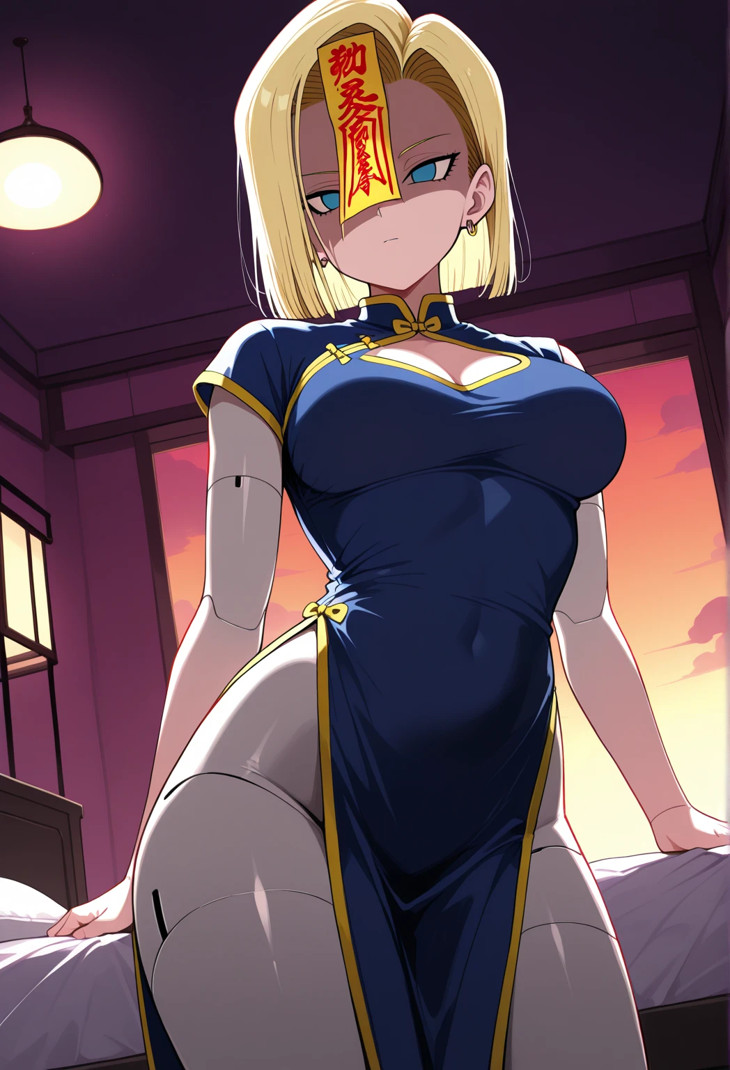 Terra from teen titans wearing a very sexy maid uniform sitting showing her thong looking at her master with a submissive look