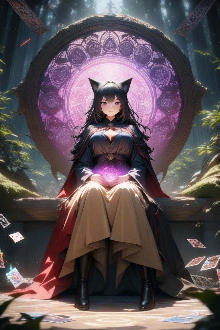 (Best quality, A high resolution, Textured skin, High quality, High details, High details,Extremely detailed CG unity), Enchanted,having fun,Being in love,witch in fantasy world,purple hair, purple eyes,A small amount of lilac pattern,A small amount of sky blue cloth,exquisite costumes,solo person,the night,Simple pantyhose,A small amount of lace,Dazzle, woman, beautiful, witch, purple hair, purple eyes, wand, cats, (holding wand:1.2), (outdoors), (night sky), (Wearing witch hat)