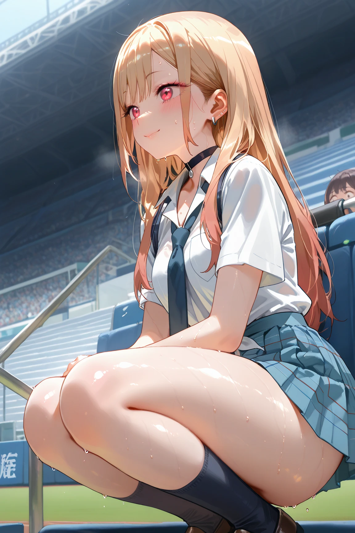 mastute piece,Best Quality,insanely detailed,8k cg,nsfw,
shoot upper body,(body in front:1.1),
1girl,standing,looking at viewer,(bowling uniform),bare breasts,
break,blush,shy,(trembling:1.2),Blonde hair,(large breasts:1.2),(open mouth:0.9),(bowling alley),