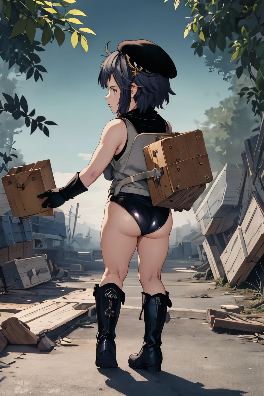 helga, dark-skinned female, short hair, silver hair, horns, red eyes, , huge breasts, no wings, muscular female, thick thighs, thick arms, tomboy,full body tatto,, no tail,fertility tatto, breeding tatto,smug, holding axe, reflection light, blending, bloom, god rays, ray tracing, Fujicolor, drop shadow, Gothic art, anime, Ghibli-like colours, anime style, UHD, retina, masterpiece, ccurate, anatomically correct, textured skin, super detail, high details, high quality, award winning, best quality, highres, 1080P, HD, 4K, 8k, 16k,refsheet,, stomatch,#outfit #woman #Clothing barbarian, revealing cloths, full body,