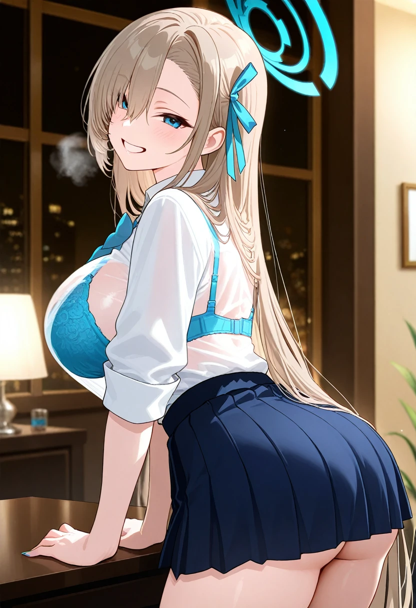 absurderes, ultra-detailliert,(8K:1.5),masuter piece,extremely beautiful detailed face and eyes,(Short hair:1.Atsun bangs:1.3), (Blonde hair with short twin tails:1.4), (Angel Smile:1.4), Detailed skin,Realistic eyes、Sharp pupils、medium breasts、cowboy shot,(Inside the classroom dyed in the sunset:1.4),blurry backround、Beautuful Women、shinny skin、 Shiny hair, (Deep Blue Eyes:1.3)、(Katyusha:1.4)、(Sheer shirt lift:1.4),(Black bra visible:1.4),Pleated Plaid Mini Skirt、Curve、Standing by the window、(Holding the skirt with your hands:1.3)、Small Cross Necklace,earrings in the ears