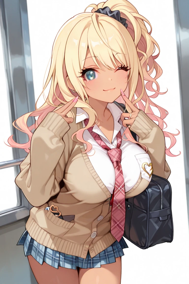 (ero:0.72),aikatsu,(RED Ribbon on HAIRband:1.2),(masterpiece, best quality), cowboy shot, BREAK 10yo, ,Medium_breasts, (blonde hair), red eyes, (Beauty skin:1.3), heart neckless, BREAK school uniform, (shirt tucked in, white collared shirt:1.3), black mini skirt, BREAK (unbuttoned Blue Jacket:1.5), sleeves past wrist, collarbone, BREAK black_bra:1.8,handpull,pulled by self,clothes pull,shirt pull:1.8,cleavage:1.8,selfie,smile,blush,cowboy shot,showing_bra:1.8, (unbuttoned shirt:1.9),Ichigo Hoshimiya (Aikatsu!)