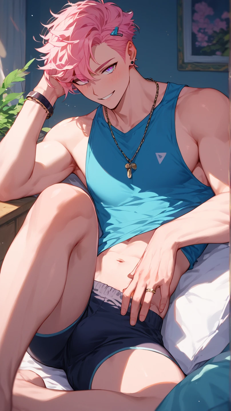 (masterpiece, best quality), 1boy,younge boy,Kid's face,Lying in the grass,adolable,infancy,Young age,Short round face,Flat chin,Pink briefs,musculous, pink short hair, Pink eyes, 复杂, full bodyesbian,nakeness, Pink briefs,Pectoralis abdominal muscles,vivd colour,(depth of fields:1.2),(abs),looking at viewert,Lying in the grass,spread their legs,in pink(masterpiece, best quality), 1boy,younge boy,Kid's face,Lying in the grass,adolable,infancy,Young age,Short round face,Flat chin,Pink briefs,musculous, pink short hair, Pink eyes, 复杂, full bodyesbian,nakeness, Pink briefs,Pectoralis abdominal muscles,vivd colour,(depth of fields:1.2),(abs),looking at viewert,Lying in the grass,spread their legs,in pink
