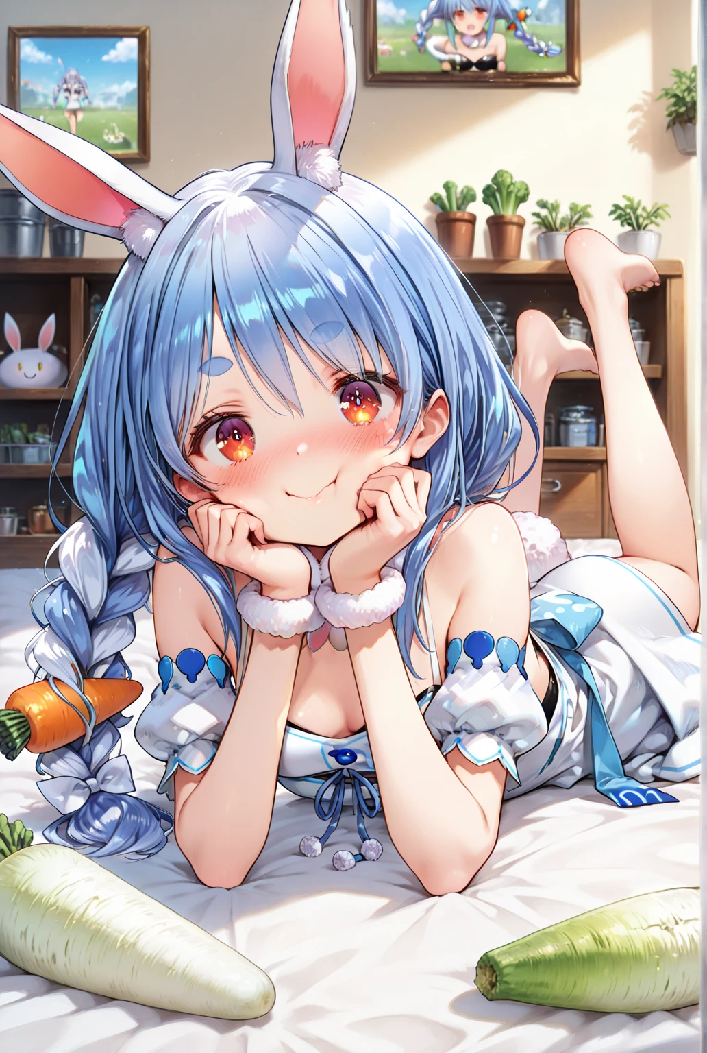 girl,Horse&#39;s ears,short hair,Ribbon hair ornament,Horse tail,topless,Nipples,chest,Spread your legs,Pussy,NSFW