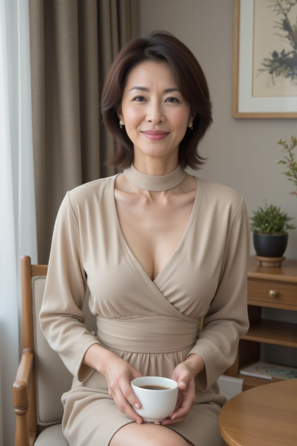 55 years old Bra and underwear（（highest quality，8k，Tabletop：1.3））.Sharp focus：12，Beautiful mature woman、48 years old、Mature Woman、（（Sexy underwear））。Down blouse、（（Leaning forward））。（Huge breasts）（smile：1.2）、Highly detailed face and skin texture、Fine grain、（Egg face：1.4）、indoor、Photographing the whole body from a distance 2.0、Bright smile、1 female、Biologically correct、