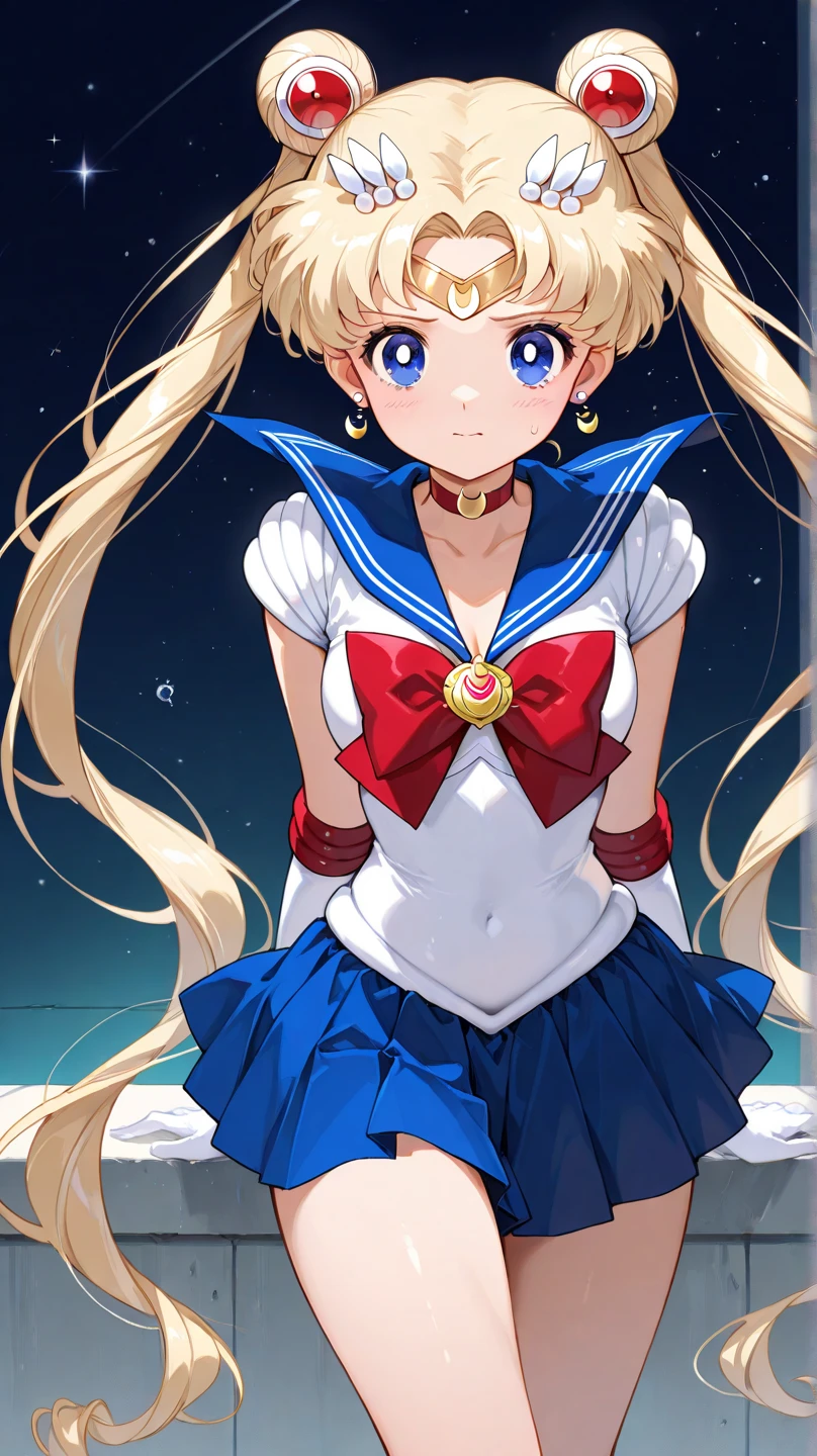 best quality, ultra high res, tsukino usagi, sailor moon, (white leotard:1.3), long twintails, blonde