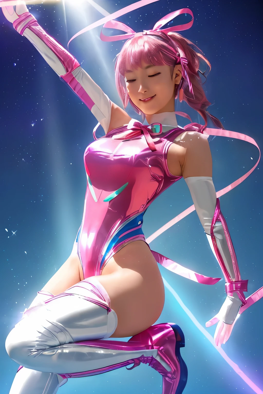 Fusion between Nami, where to chop, stellar, teen titans, Woman, powers, pink outfit, bountiful breasts