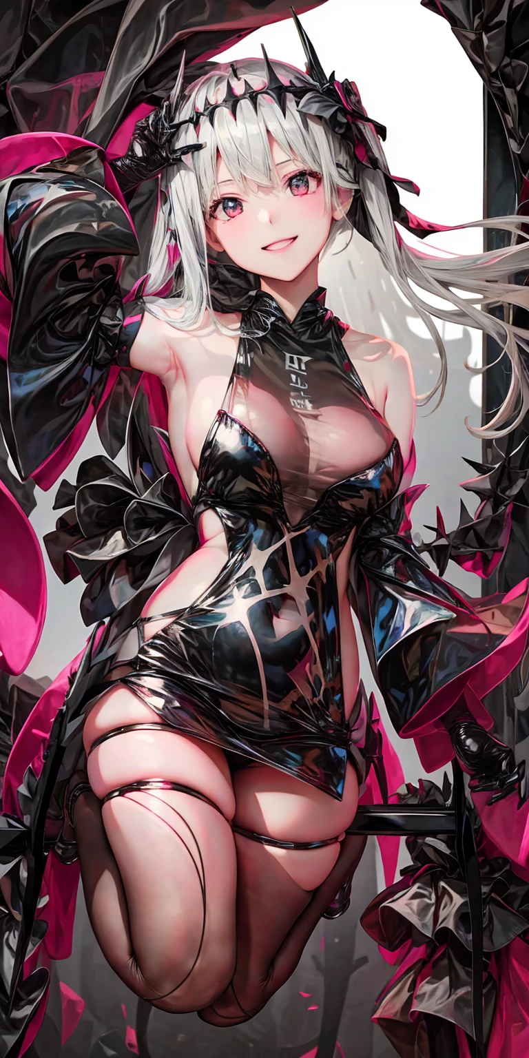 最high quality、best image quality、masterpiece、teenage girl((20-year-old、 By becoming、vest bust、medium bust,wide open breast tea、shining eyes, blonde hair、long hair、thin,highest valley、ponytail、bartender costume skirt、holding a wine bottle、smile、black gloves、chest holder、breastfeeding、leaning forward)),high quality、beautiful art、background((night bar))debris flies、Depth of written boundary、movie、visual art、perfect art、8k,genuine、