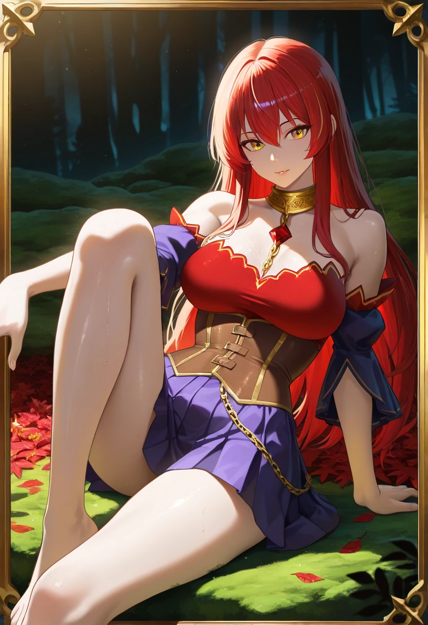 masterpiece, highest quality,High resolution,Dorothy, redhead,red eyes,Braid, cowboy shot, sitting,