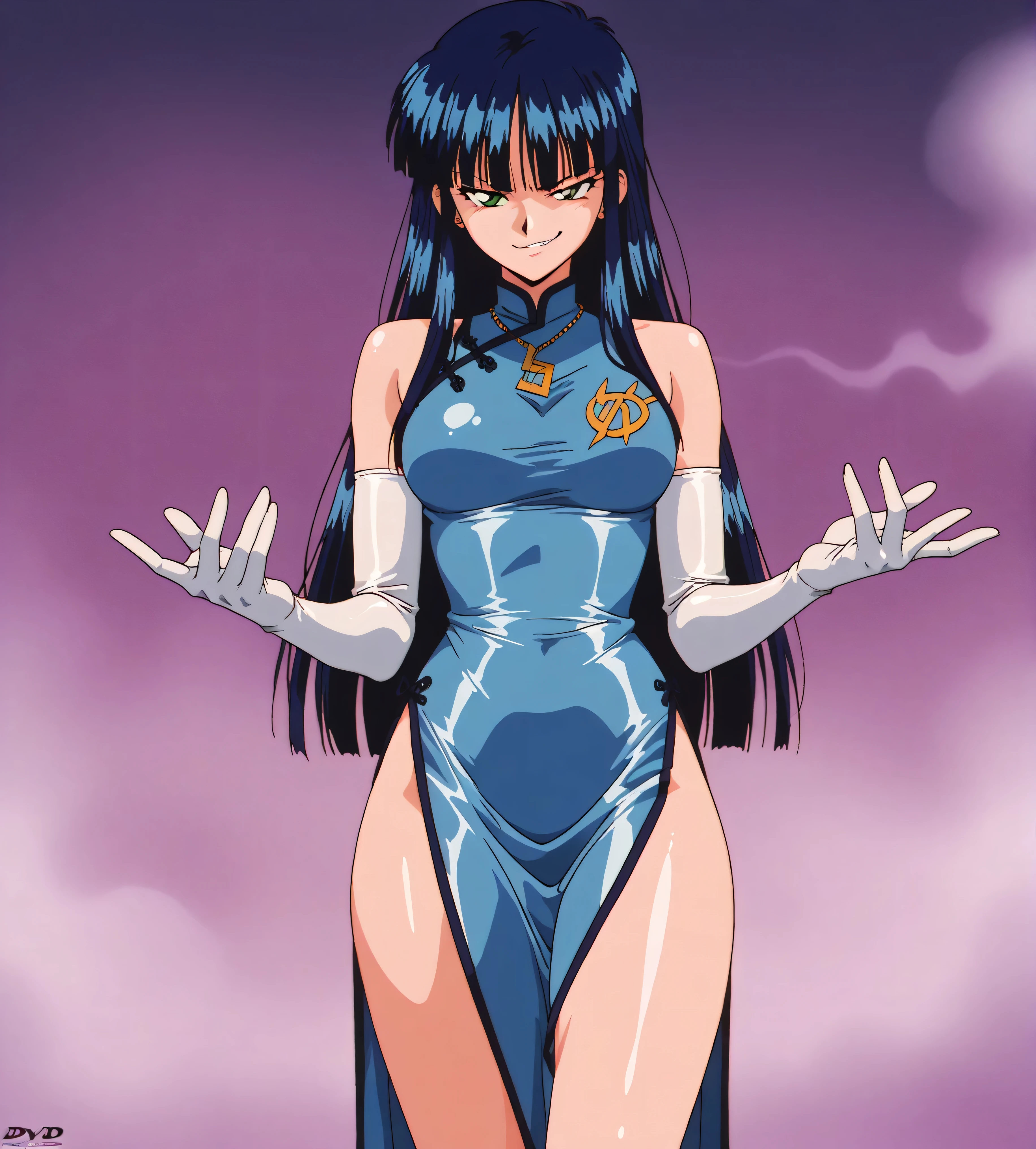((masterpiece)),((best quality)),ultra-detailed,illustratio,Explicit,Beautiful body,Beautiful Nose,Beautiful character design,perfect eyes,perfect face,wallpaper,ultra highres,4K,photography,(Beautiful,normal breasts:1.2),(beautiful face:1.2),beautiful legs,perfect legs,shiny skin,official style,official art,nsfw,sanime screencap,anime coloring,
1girl,solo,long hair,purple hair,brown eyes,earrings, jewelry, solo, open mouth,gloves, smile, hoop earrings, belt, star (symbol), pilot suit, bangs, looking at viewer, clenched hand, cosplay, retro artstyle, mecha,(full body:1.5),<lora:Roux Louka:0.7>,outdoors,