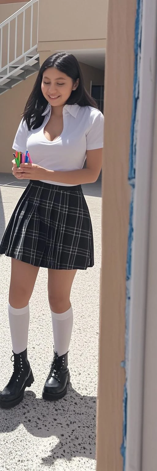 Cute middle school girl peeing in short skirt