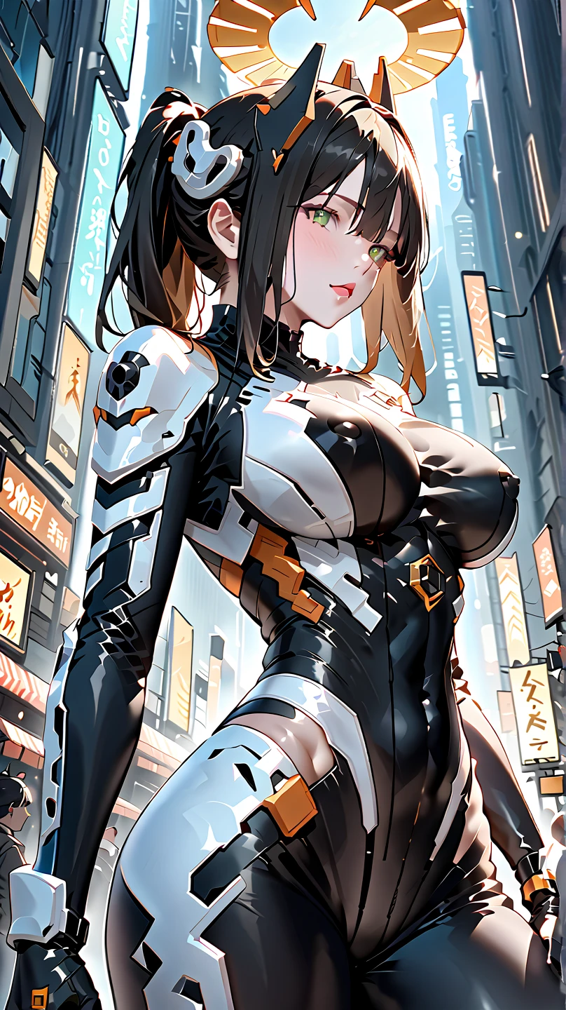 cute bunny girl,(((1girl))),((bunny girl with extremely cute and beautiful black hair)),(((bunny girl,anthro furry cute,bunny-girl))),(((bunny ears,bunny ears on head,big bunny ears))),

(large breasts:1.4),saggy breasts,((((black hair,red hair, two-tone hair),colored inner hair,ear breathing,long hair))),((heterochromia:1.5, (pink_eye and yellow_eye))),intricate eyes,beautiful detailed eyes,symmetrical eyes,((fat)),(((lustrous skin:1.5,bright skin: 1.5,skin tanned,shiny skin,very shiny skin,shiny body,plastic glitter skin,exaggerated shiny skin,illuminated skin,wet legs))),(spider lower abdomen,narrow waist,wide hip,athletic body,inflated legs,detailed body,(detailed face)),

cute,slutty,seductive,erotic,(((nsfw))),

zettai ryouiki,((slingshot swimsuit black,wearing a slingshot swimsuit outfit:1.3,swimsuit type spacesuit,black armor swimsuit:1.3)),(((huge cleavage))),((wet clothes,intricate outfit,intricate clothes)),

(dynamic pose:1.0),solo focus,embarrassed,(centered,scale to fit dimensions,Rule of thirds),

cyberpunk city by the ocean at night, with bright neon signs and dark stormy clouds and puddles, scenery:1.25,nighttime, starry night, cosmos,Very dark night that makes the neon lights stand out, very bright neon lights,nighttime, starry night, cosmos,

highres, sharp focus, (ultra detailed, extremely detailed), (photorealistic artwork:1.37),(extremely detailed CG unity 8k wallpaper),((synthwave background theme)),(((vibrant colors))),(intricate background),(masterpiece),(best quality),