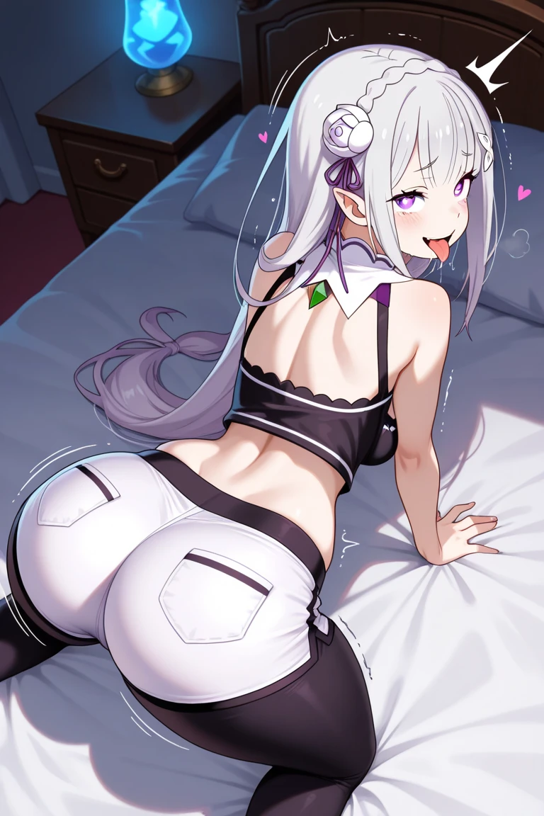 sexy girl, no clothes, girl from the back, black panties, big ass, white background, white hair, white pigtail hair, pink eyes