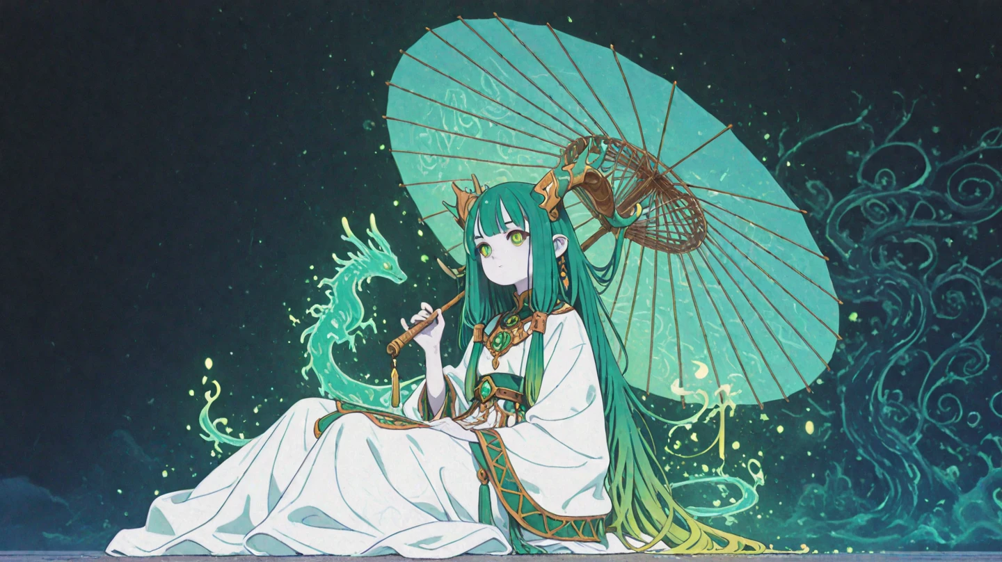 It depicts a woman,There is a dragon on it, inspired by Yanagawa Shigenobu, inspired by Tosa Mitsuoki, full color drawing, inspired by Yanagawa Nobusada, inspired by Wu Shixian, Asian Woman Water Elemental, Water painting, fantasy watercolor, water color nendoroid, by Kamagurka --auto